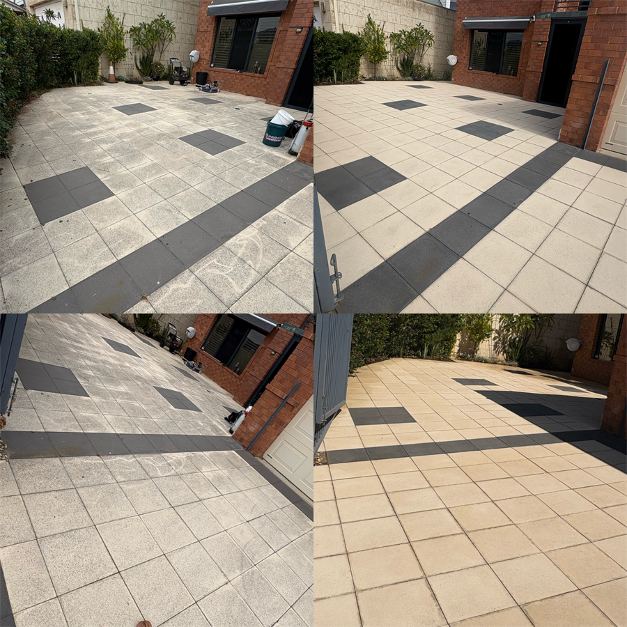 Charcoal Paver Courtyard before and after pressure cleaning