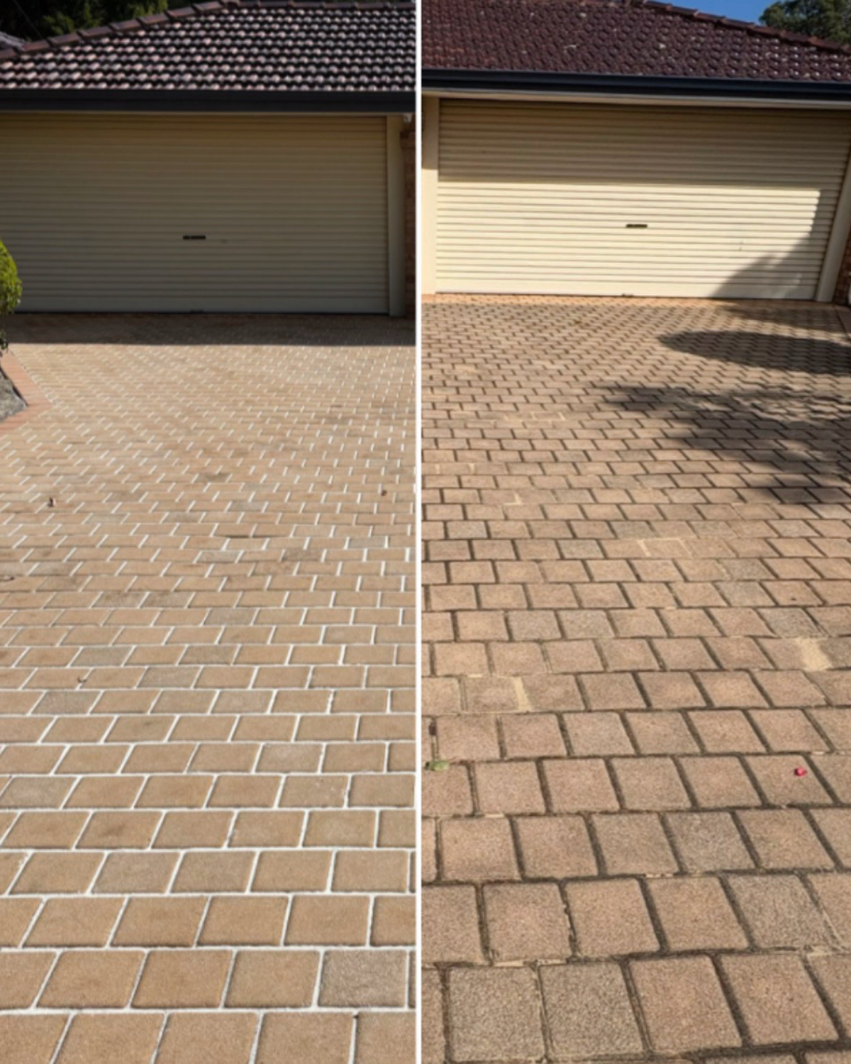 Paver driveway before and after re-sanding in Mandurah