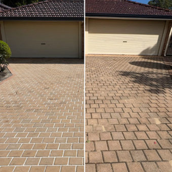 Garage Driveway before and after pressure cleaning