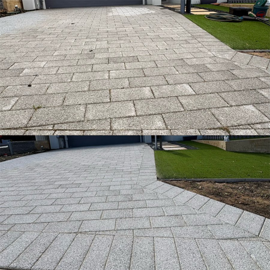 Granite Paver Driveway before and after pressure cleaning