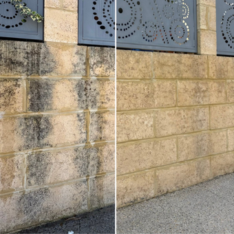 Limestone Boundary Wall before and after pressure cleaning