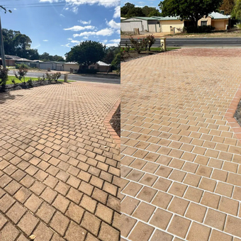 Paver Driveway before and after pressure cleaning