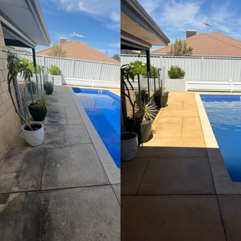 Pool Deck & Paving before and after pressure cleaning