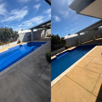 Pool Surround before and after pressure cleaning