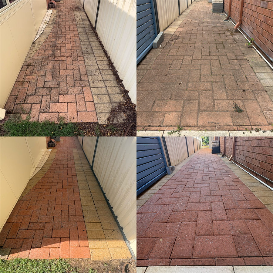 Red Brick Pathway before and after pressure cleaning