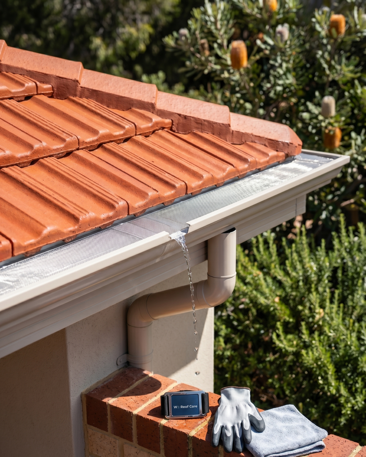 Clean tile roof with clear gutters and drainage in Mandurah