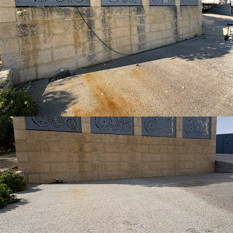 Rust Stain Removal before and after pressure cleaning