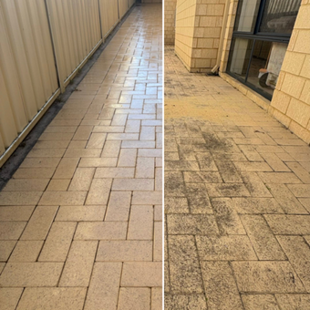 Side Paving & Walkway before and after pressure cleaning